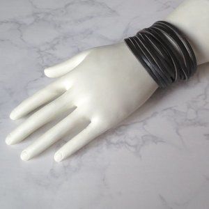 Dark Silver Metallic Adjustable Multi Strand Leather Cuff